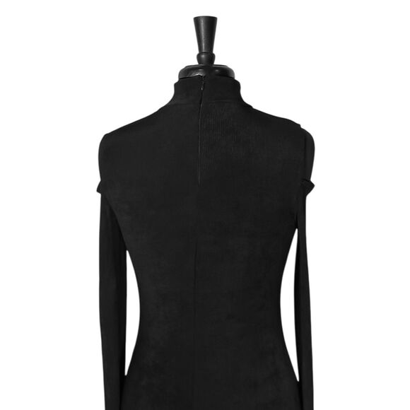 Chicos Travelers Black Cold Shoulder Stretch Long Sleeve Midi Womens Dress 0 S/4 - Picture 5 of 10